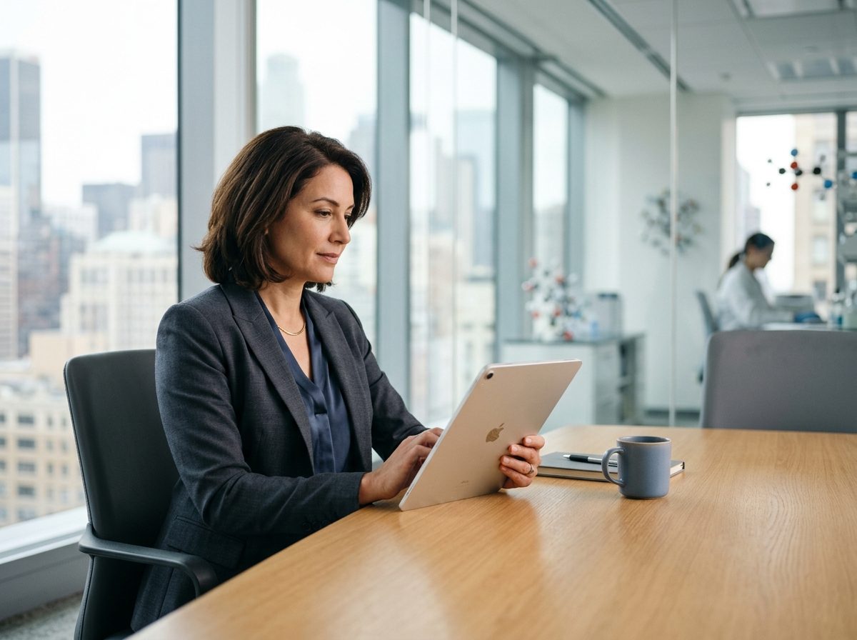 Medical Science Liaison reviewing clinical data on a tablet